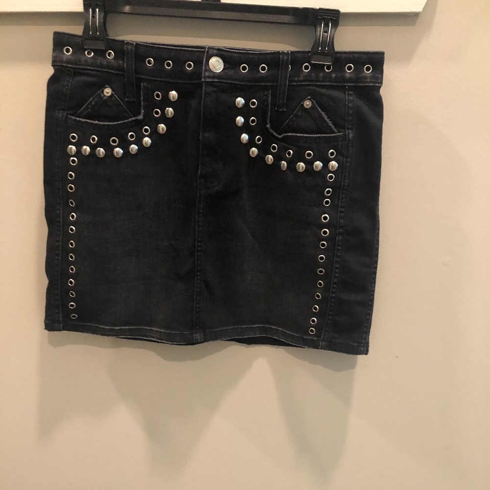 Current/Elliott Black Denim Studded Mini Skirt
